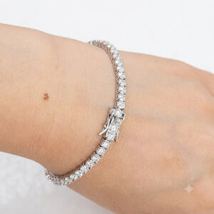 3mm Moissanite Tennis Bracelet 14K White Gold Plated 925 Sterling Silver 7 Inch